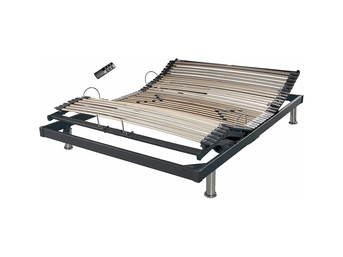 Sommier électrique S50 Mono-Lattes bois-Réglage fermeté zone lombaires-140x190-Gris