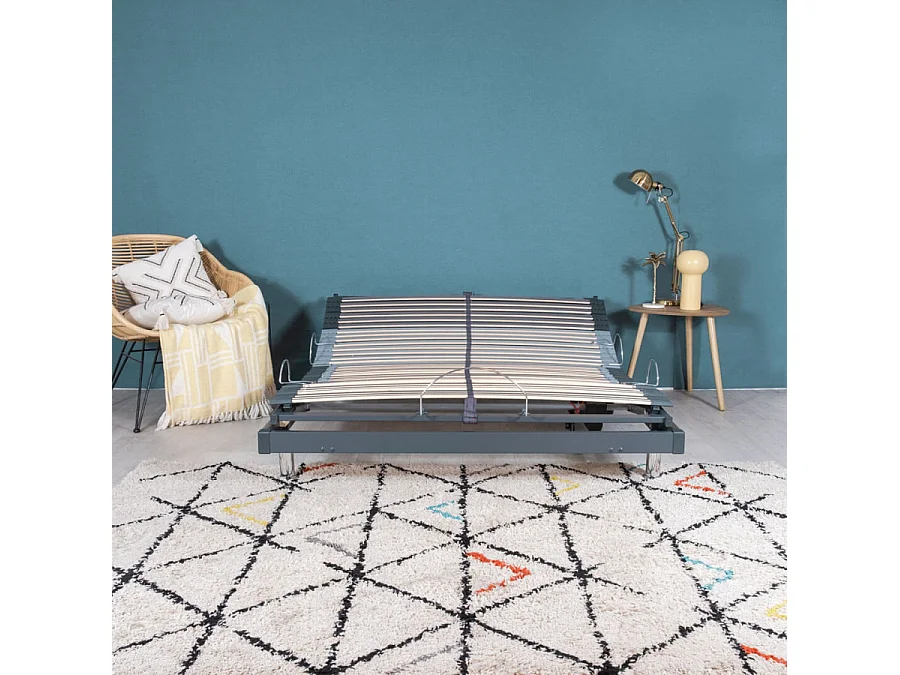 Sommier électrique S50 Mono-Lattes bois-Réglage fermeté zone lombaires-140x190-Gris