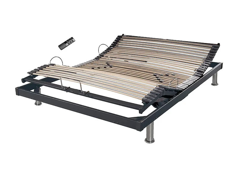 Sommier électrique S50 Mono-Lattes bois-Réglage fermeté zone lombaires-140x190-Gris