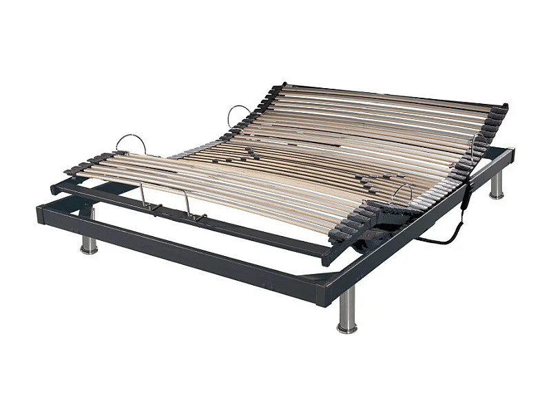 Sommier électrique S50 Mono-Lattes bois-Réglage fermeté zone lombaires-140x190-Gris