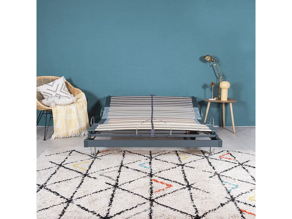 Sommier électrique S50 Mono-Lattes bois-Réglage fermeté zone lombaires-120x190-Gris