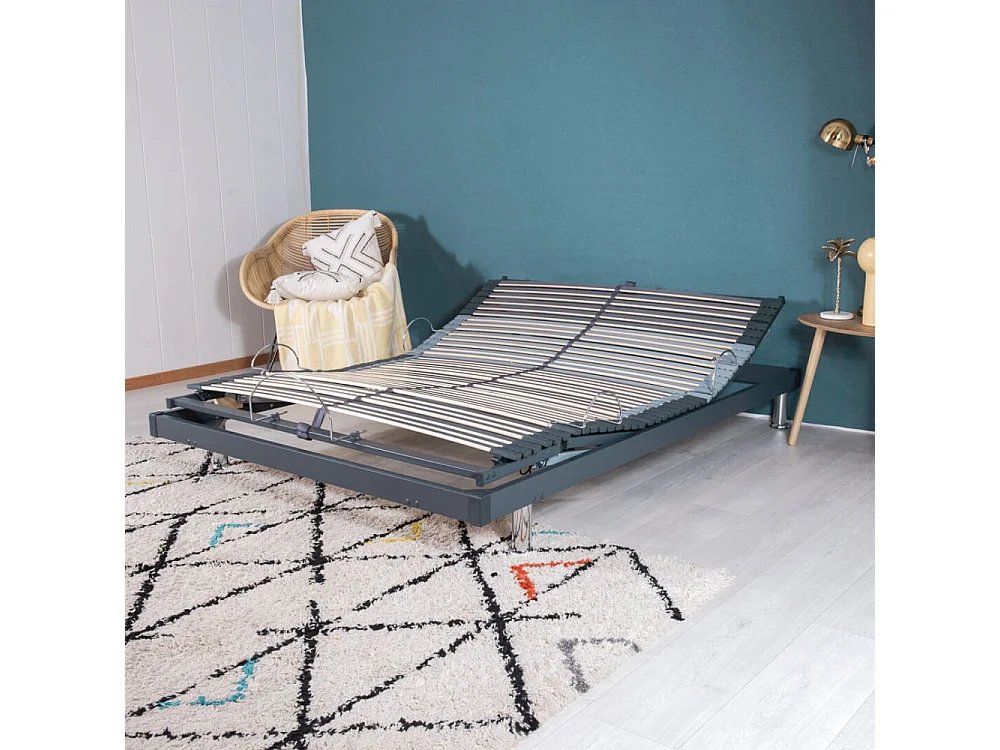 Sommier électrique S50 Mono-Lattes bois-Réglage fermeté zone lombaires-120x190-Gris