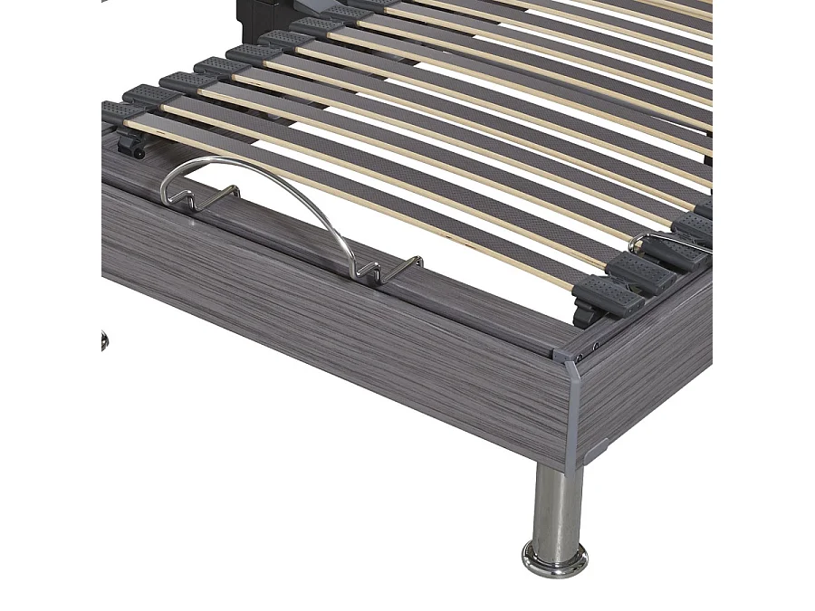 Sommier électrique S62+Lattes bois - Réglage fermeté zone lombaires - 2x80x200 - Gris
