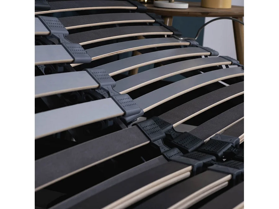 Sommier électrique S62+Lattes bois - Réglage fermeté zone lombaires - 2x90x200 - Gris