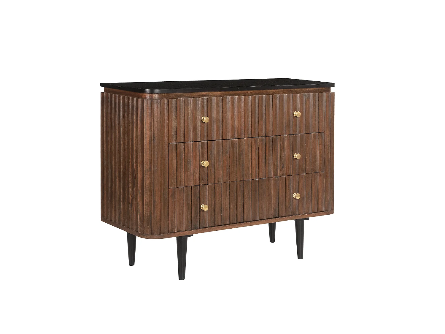 Petite commode en manguier massif plateau laqué noir RETRO L100 cm