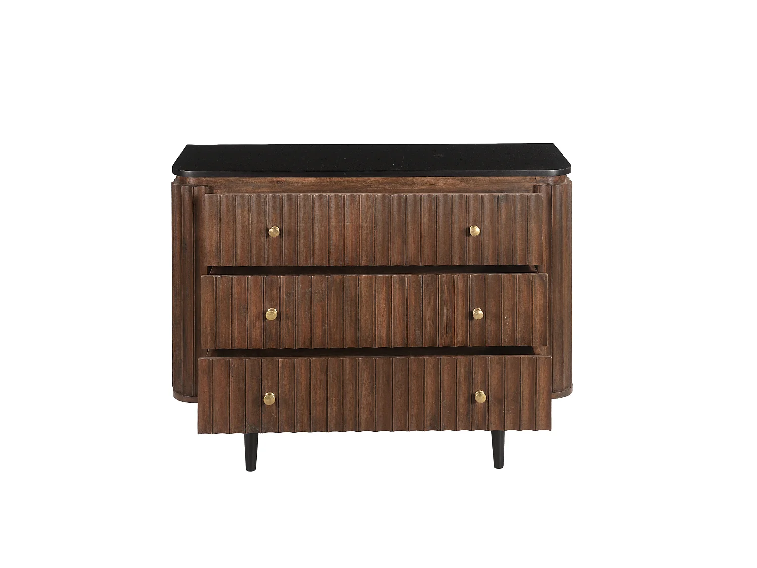 Petite commode en manguier massif plateau laqué noir RETRO L100 cm