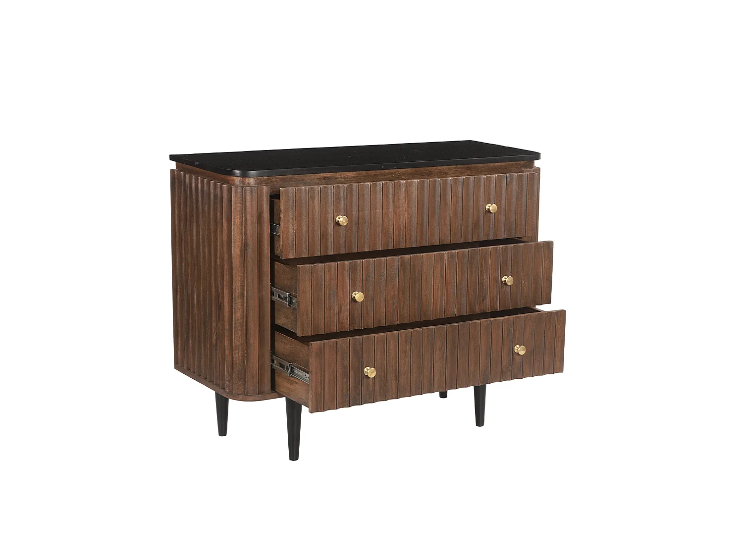 Petite commode en manguier massif plateau laqué noir RETRO L100 cm