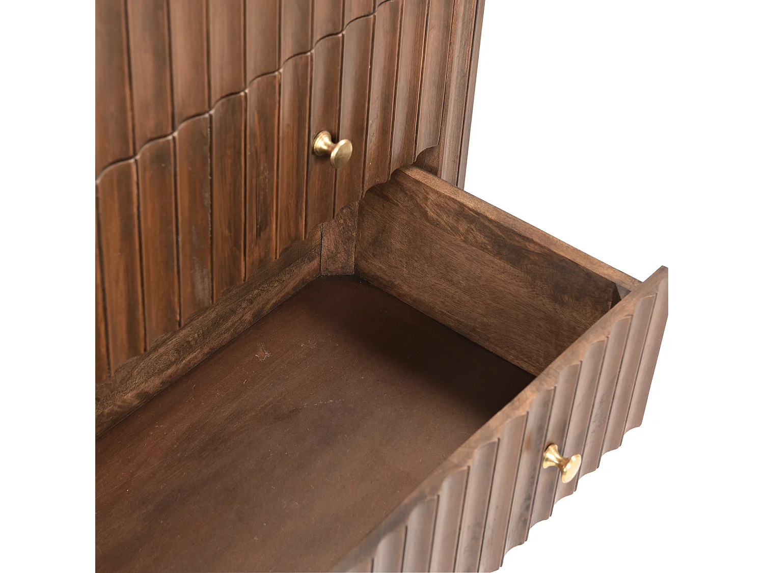 Petite commode en manguier massif plateau laqué noir RETRO L100 cm