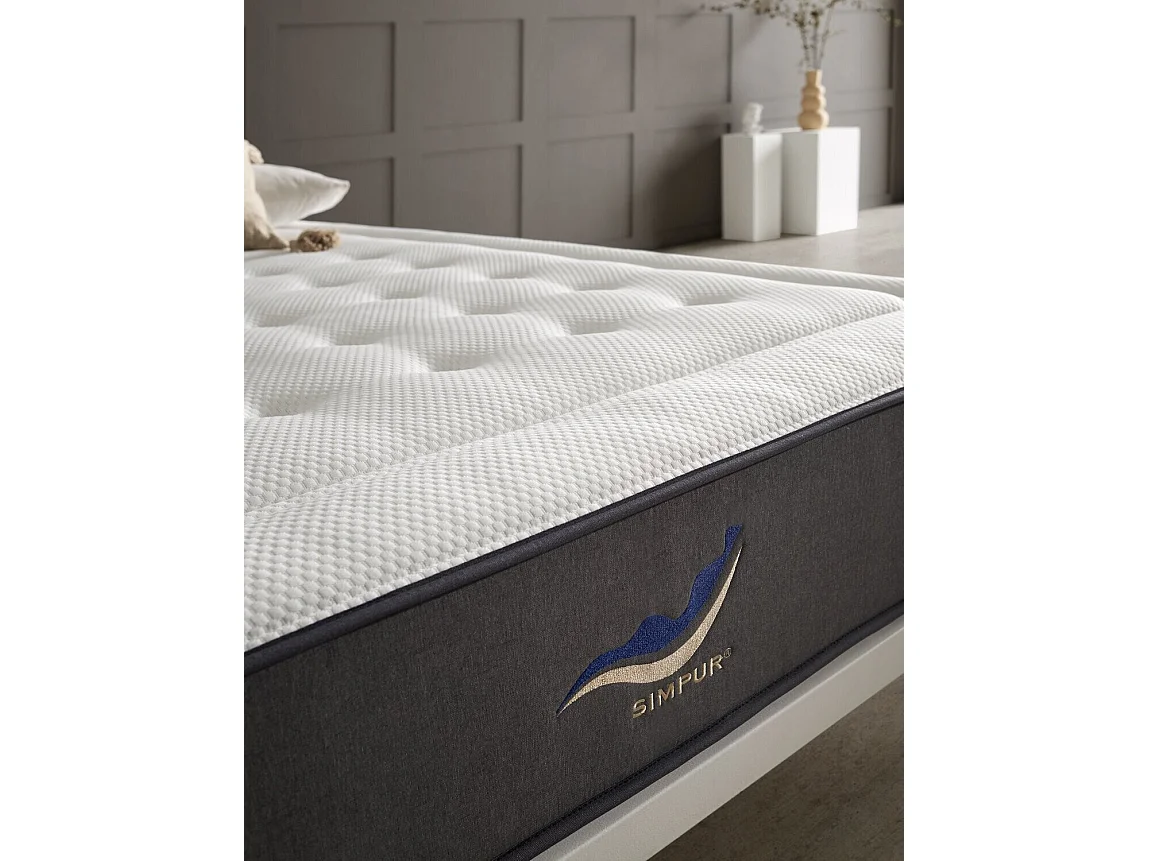 Matelas 200x200 ressorts ensachés SIMPUR EXCLUSIVE SPORT | épaisseur +/- 30 cm | avec mousse hr haute densité | soutien semi-ferme