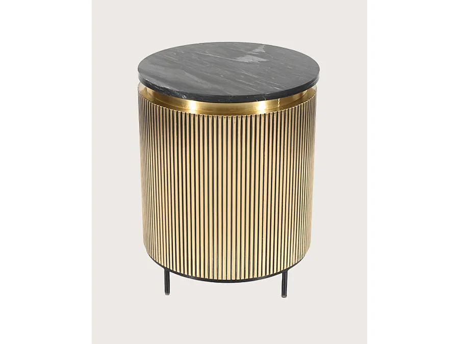Glory - Table d'appoint finition laiton vieilli avec plateau en marbre noir