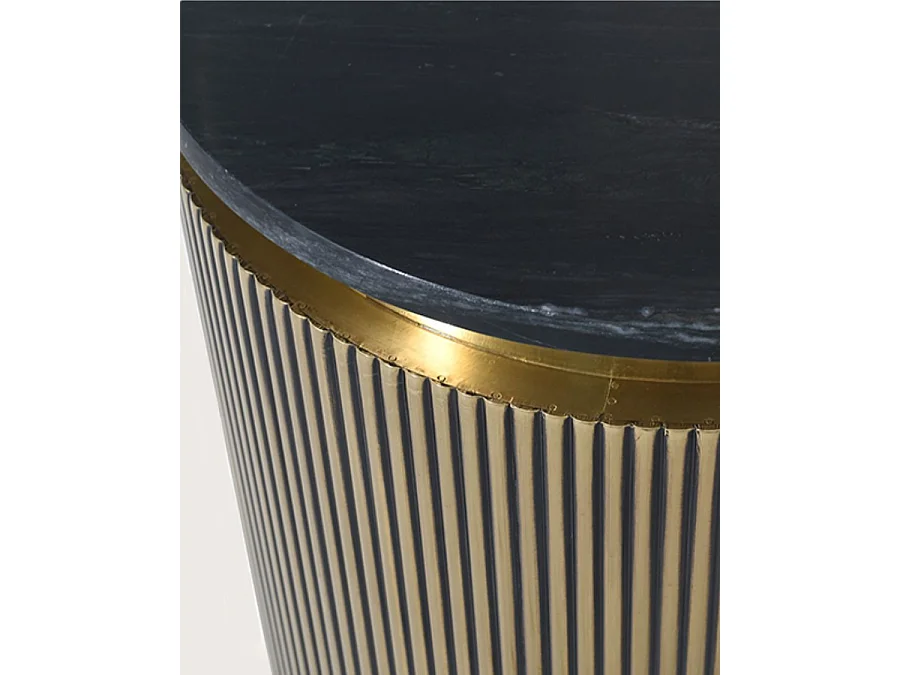Glory - Table d'appoint finition laiton vieilli avec plateau en marbre noir