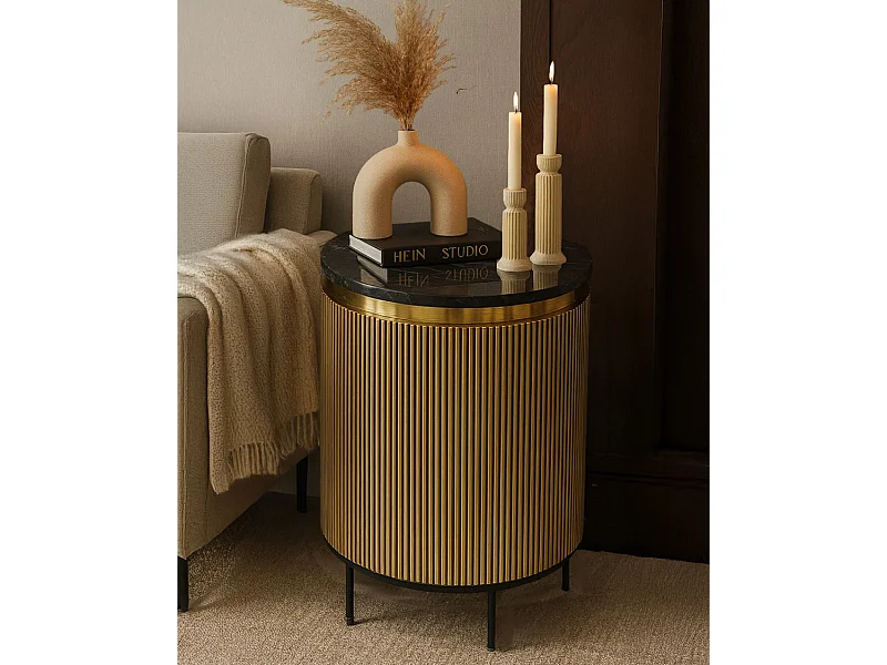Glory - Table d'appoint finition laiton vieilli avec plateau en marbre noir