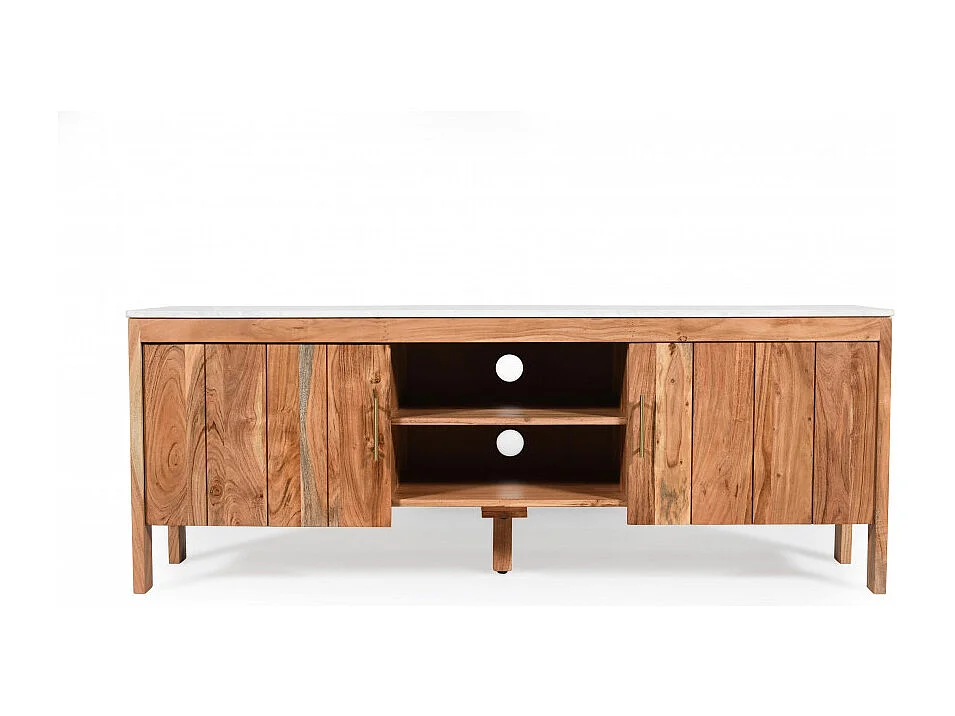 Havena - Meuble TV en bois massif d'acacia et marbre blanc