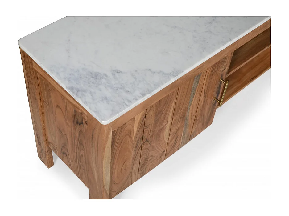 Havena - Meuble TV en bois massif d'acacia et marbre blanc