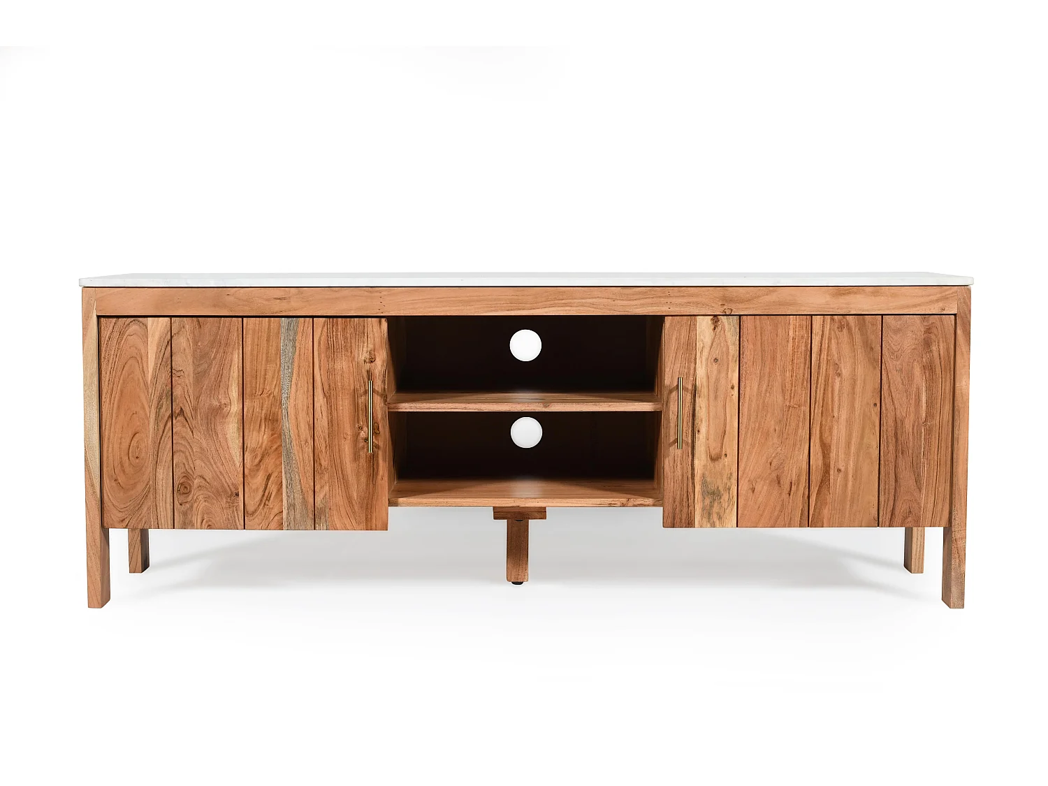 Havena - Meuble TV en acacia et marbre blanc
