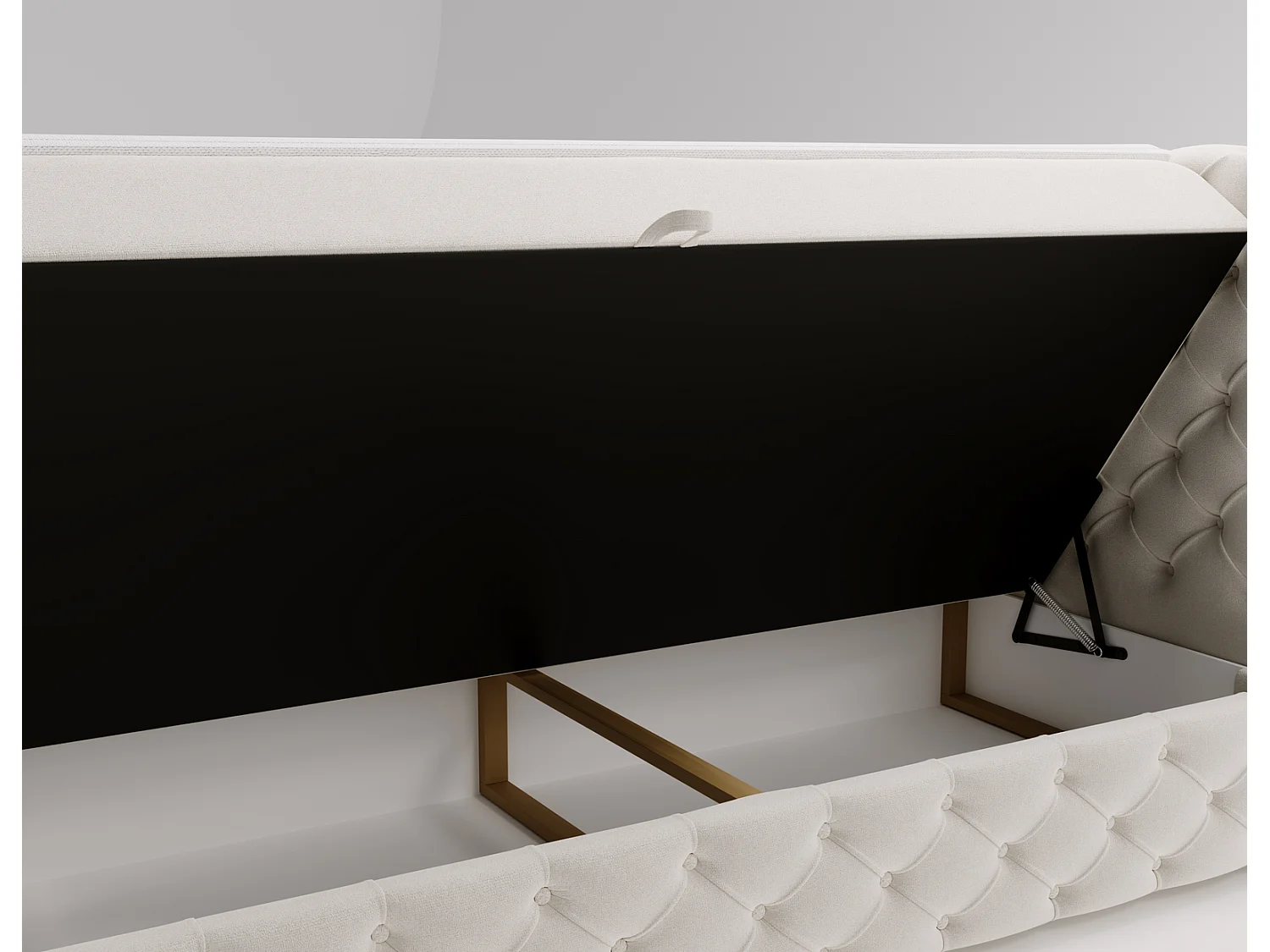 Lit 180x200 avec Rangement Royal - Matelas Ressorts ensachés, Surmatelas - Lit Crème (Royal Velvet 1)