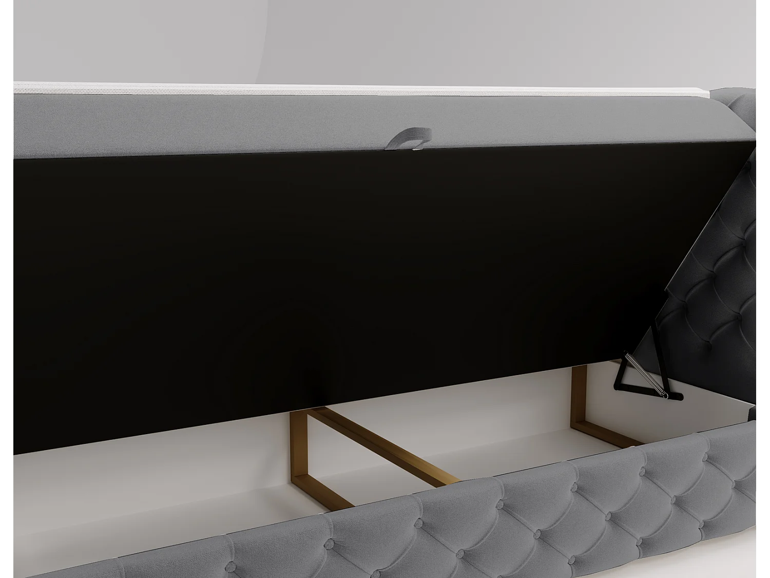 Gestoffeerd bed met matras 140x200 Royal - bed 140x200 met opbergruimte, topper, grijs (Royal Velvet 20)