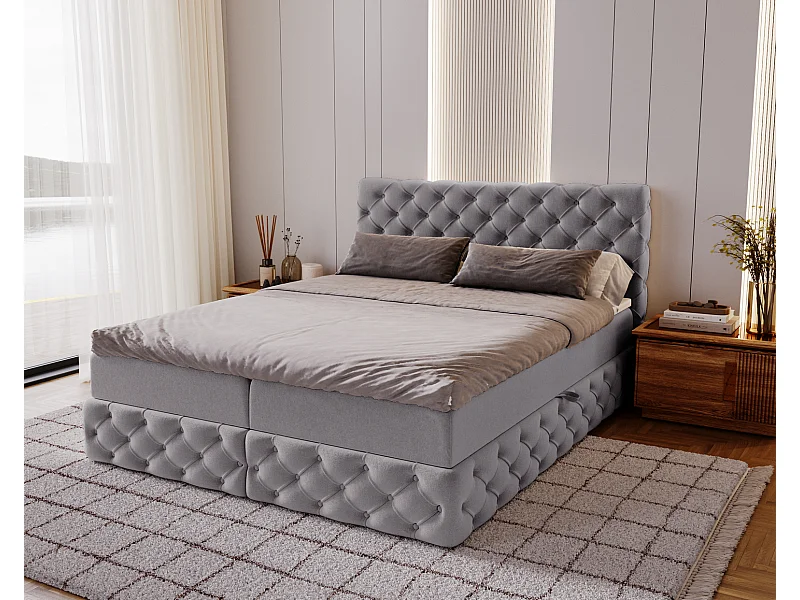 Gestoffeerd bed met matras 140x200 Royal - bed 140x200 met opbergruimte, topper, grijs (Royal Velvet 20)