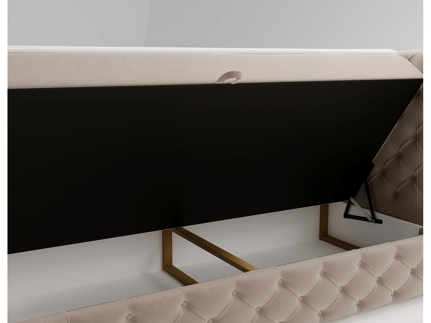 Lit 160x200 avec Rangement Royal - Matelas Ressorts ensachés, Surmatelas - Lit Beige (Royal Velvet 3)