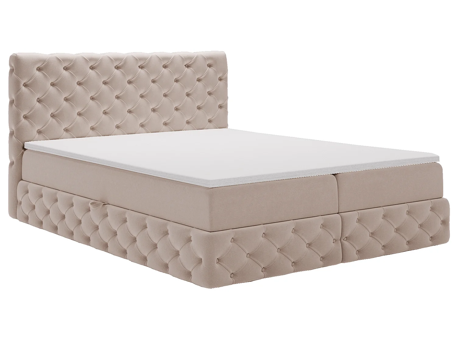 Lit 160x200 avec Rangement Royal - Matelas Ressorts ensachés, Surmatelas - Lit Beige (Royal Velvet 3)