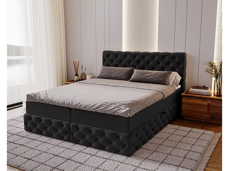 Gestoffeerd bed met matras 160x200 Royal - bed 160x200 met opbergruimte, topper, zwart (Royal Velvet 22)