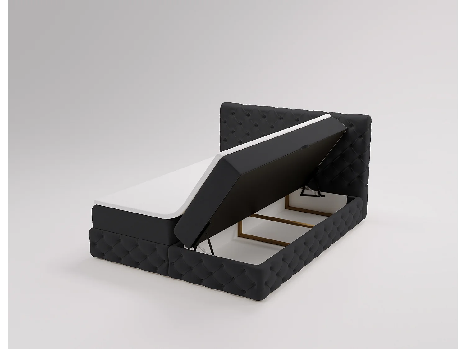 Lit 180x200 avec Rangement Royal - Matelas Ressorts ensachés, Surmatelas - Lit Noir (Royal Velvet 22)