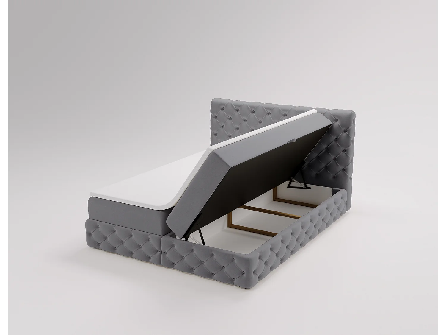 Lit 160x200 avec Rangement Royal - Matelas Ressorts ensachés, Surmatelas - Lit Gris (Royal Velvet 20)