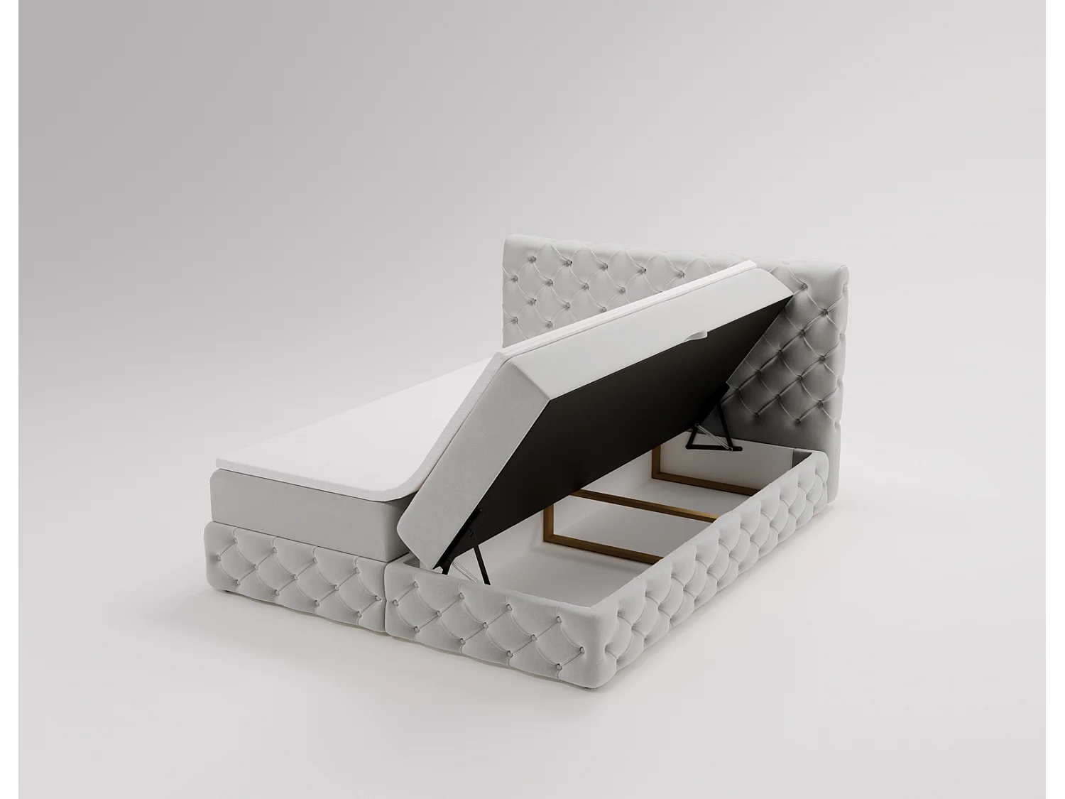 Gestoffeerd bed met matras 140x200 Royal - bed 140x200 met opbergruimte, topper, lichtgrijs (Royal Velvet 17)