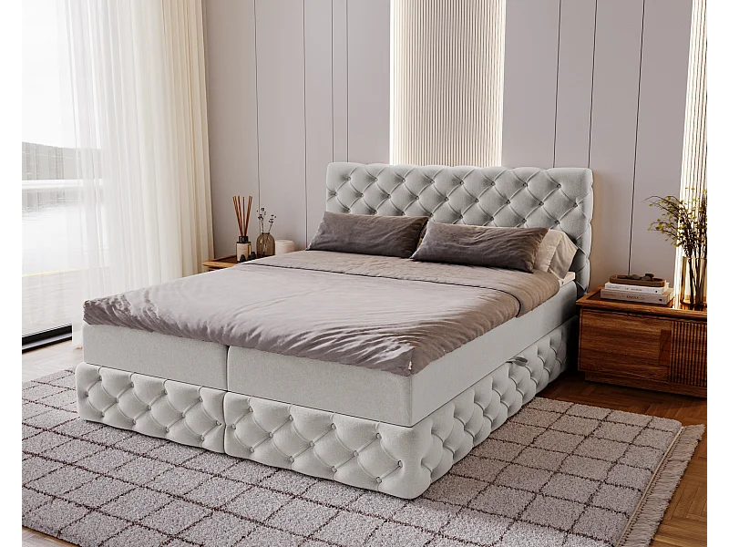 Lit 140x200 avec Rangement Royal - Matelas Ressorts ensachés, Surmatelas - Lit Gris clair (Royal Velvet 17)