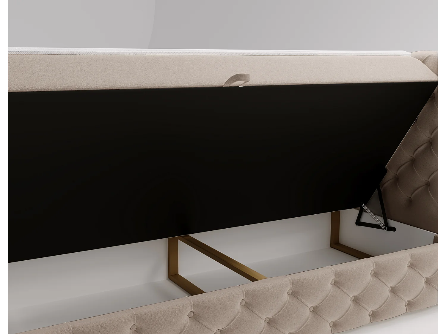 Gestoffeerd bed met matras 140x200 Royal - bed 140x200 met opbergruimte, topper, beige (Royal Velvet 3)
