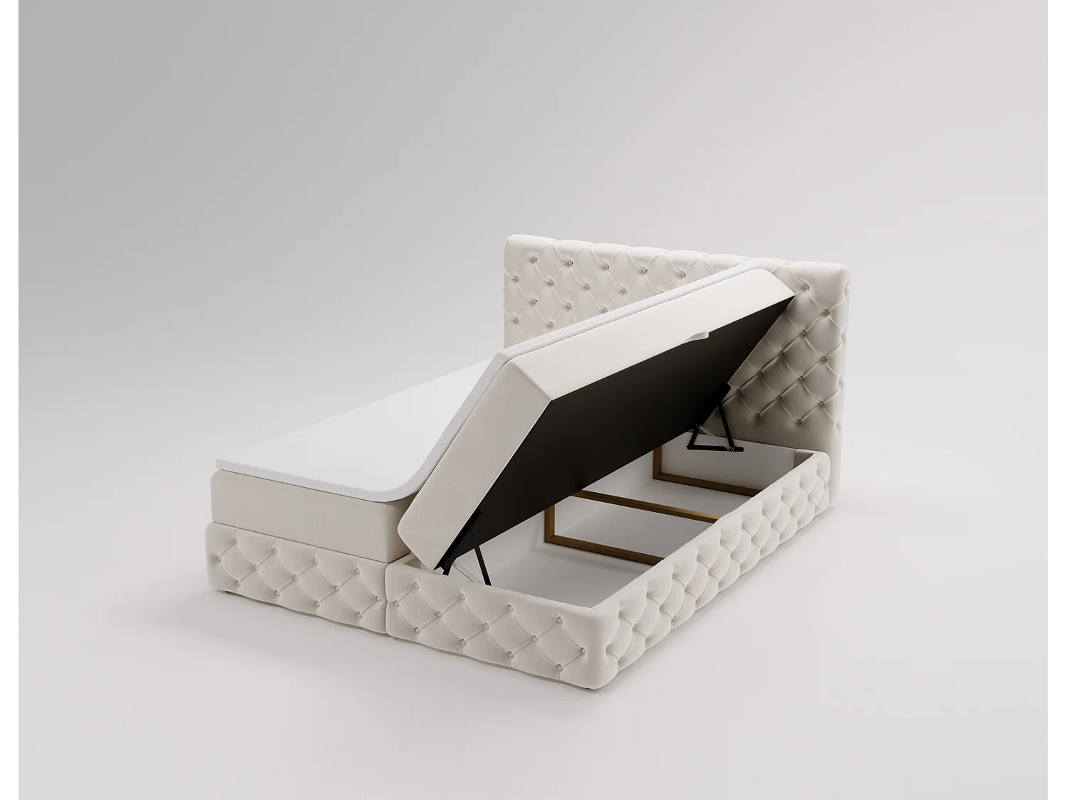 Lit 140x200 avec Rangement Royal - Matelas Ressorts ensachés, Surmatelas - Lit Crème (Royal Velvet 1)