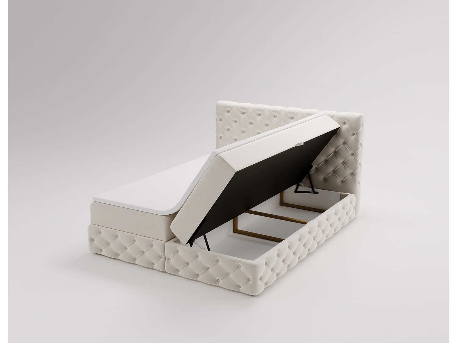 Gestoffeerd bed met matras 140x200 Royal - bed 140x200 met opbergruimte, topper, crème (Royal Velvet 1)