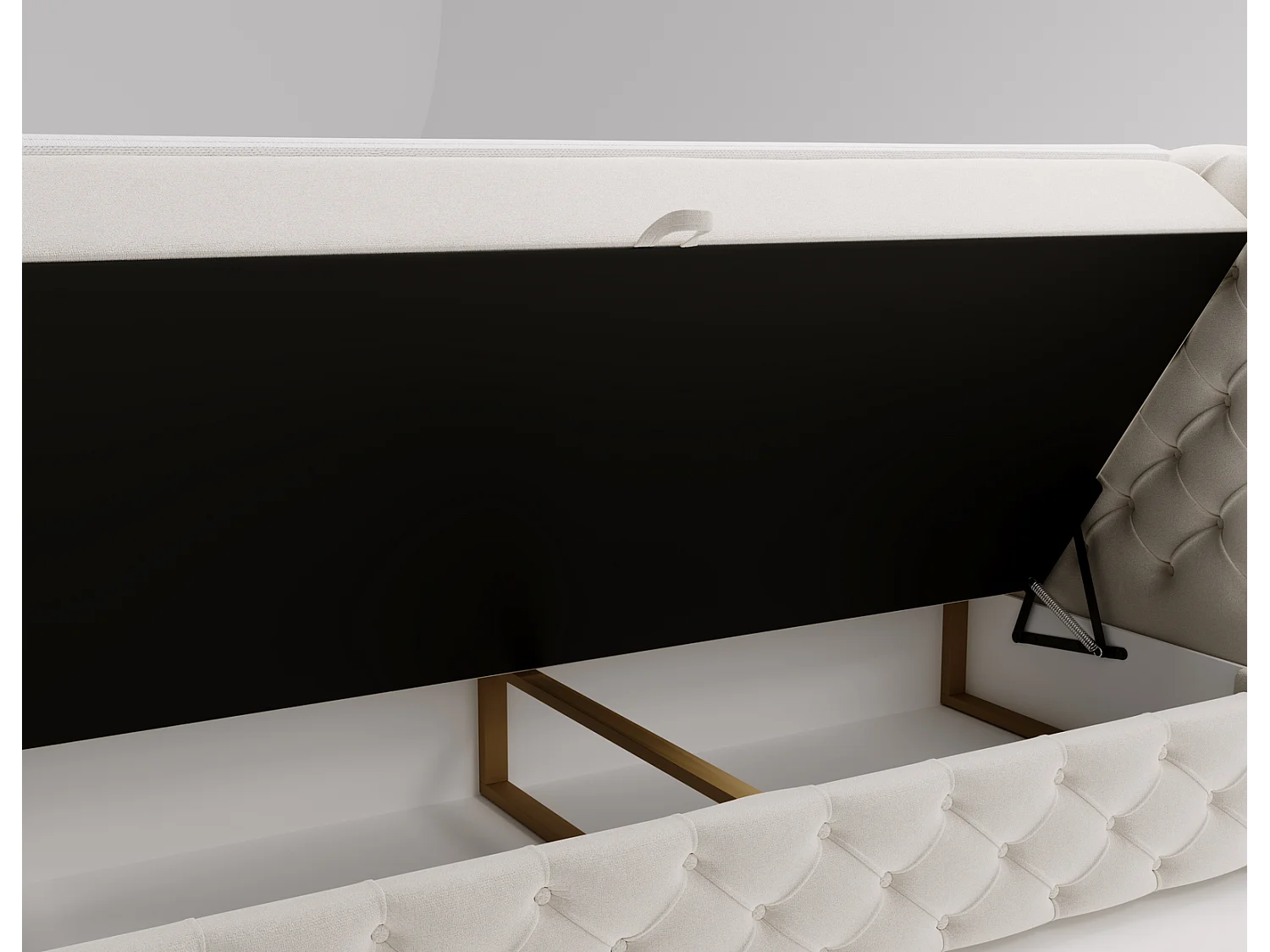 Gestoffeerd bed met matras 140x200 Royal - bed 140x200 met opbergruimte, topper, crème (Royal Velvet 1)