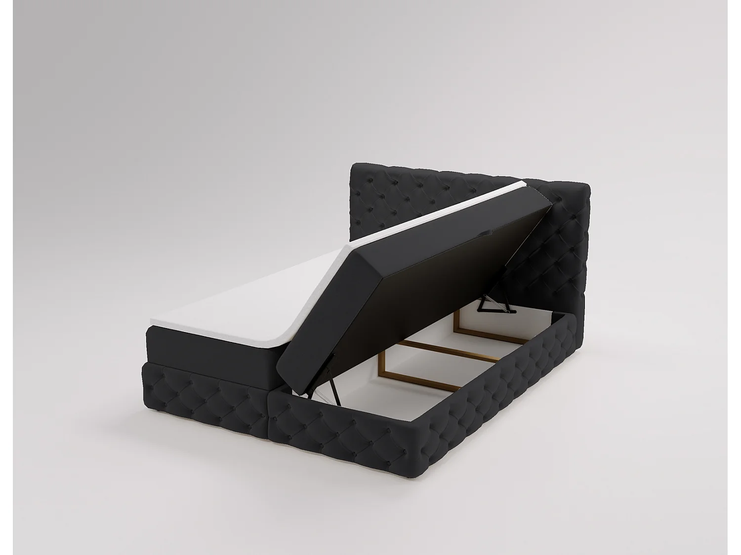 Gestoffeerd bed met matras 140x200 Royal - bed 140x200 met opbergruimte, topper, zwart (Royal Velvet 22)