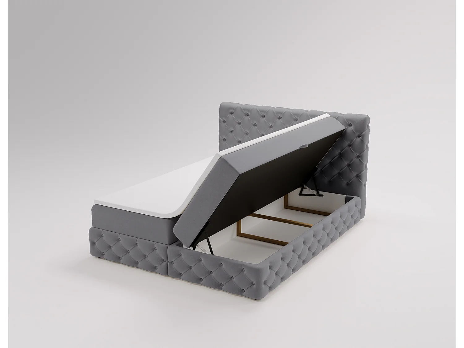 Lit 180x200 avec Rangement Royal - Matelas Ressorts ensachés, Surmatelas - Lit Gris (Royal Velvet 20)