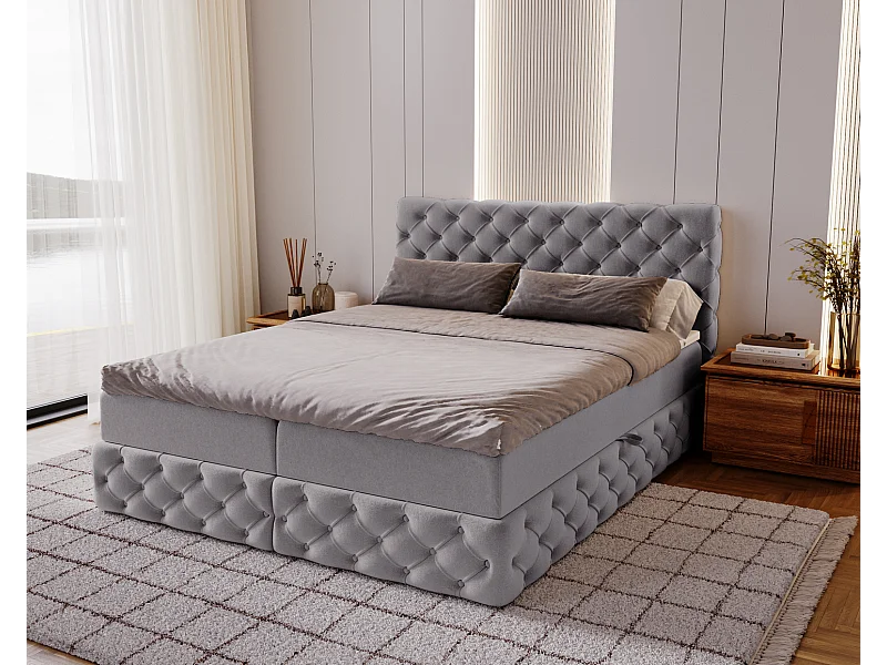 Lit 180x200 avec Rangement Royal - Matelas Ressorts ensachés, Surmatelas - Lit Gris (Royal Velvet 20)