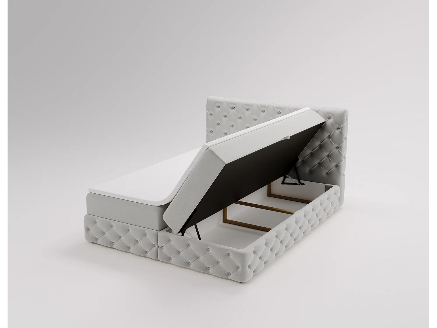 Lit 180x200 avec Rangement Royal - Matelas Ressorts ensachés, Surmatelas - Lit Gris clair (Royal Velvet 17)