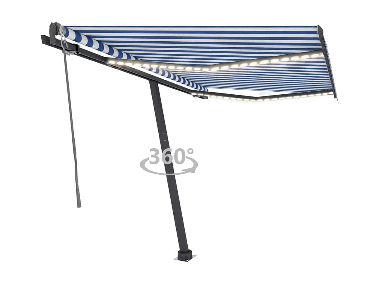 Sensor de vento automático para toldo/LED 300x250 cm Azul e branco