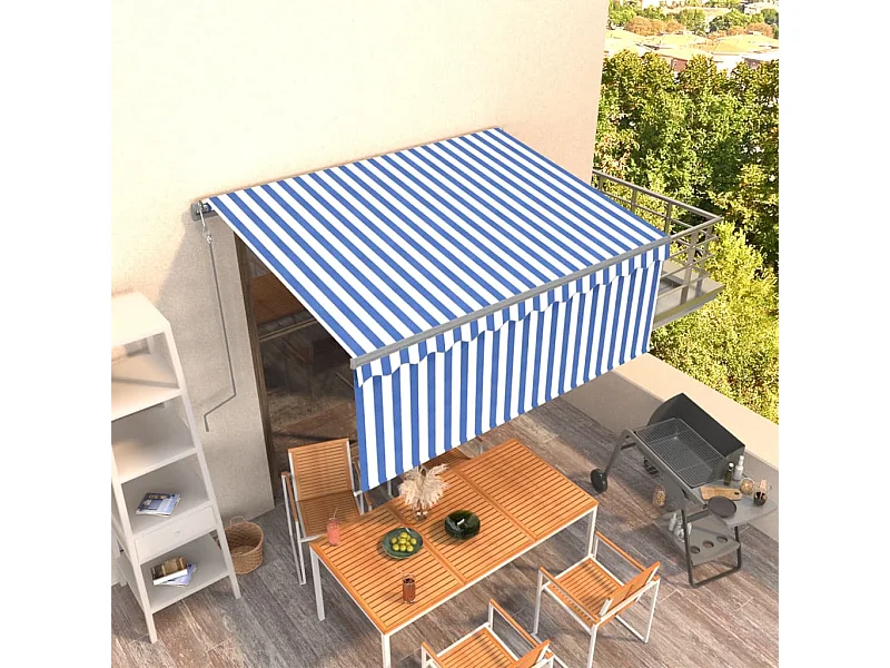 Toldo retrátil automático com persiana 3,5x2,5 m Azul branco