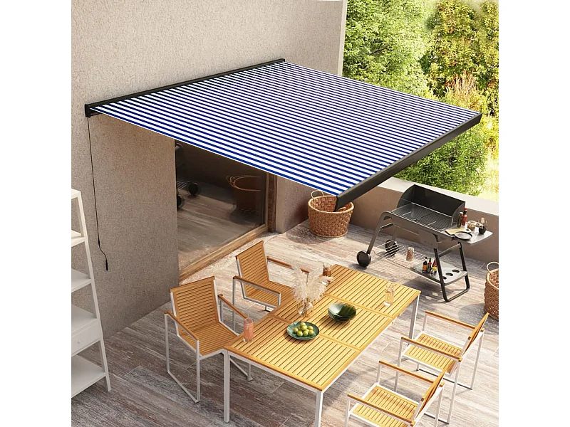 Tenda a cassonetto manuale 350x250 cm Blu e bianco