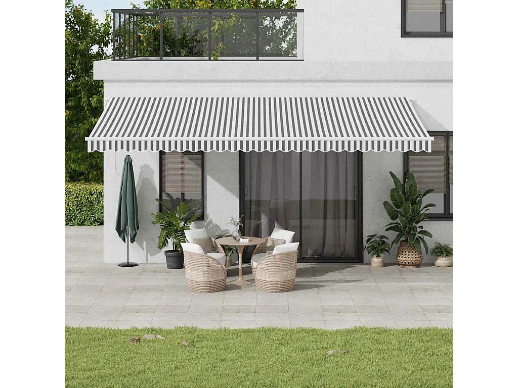 Toldo retráctil manual antracita y blanco 600x300 cm