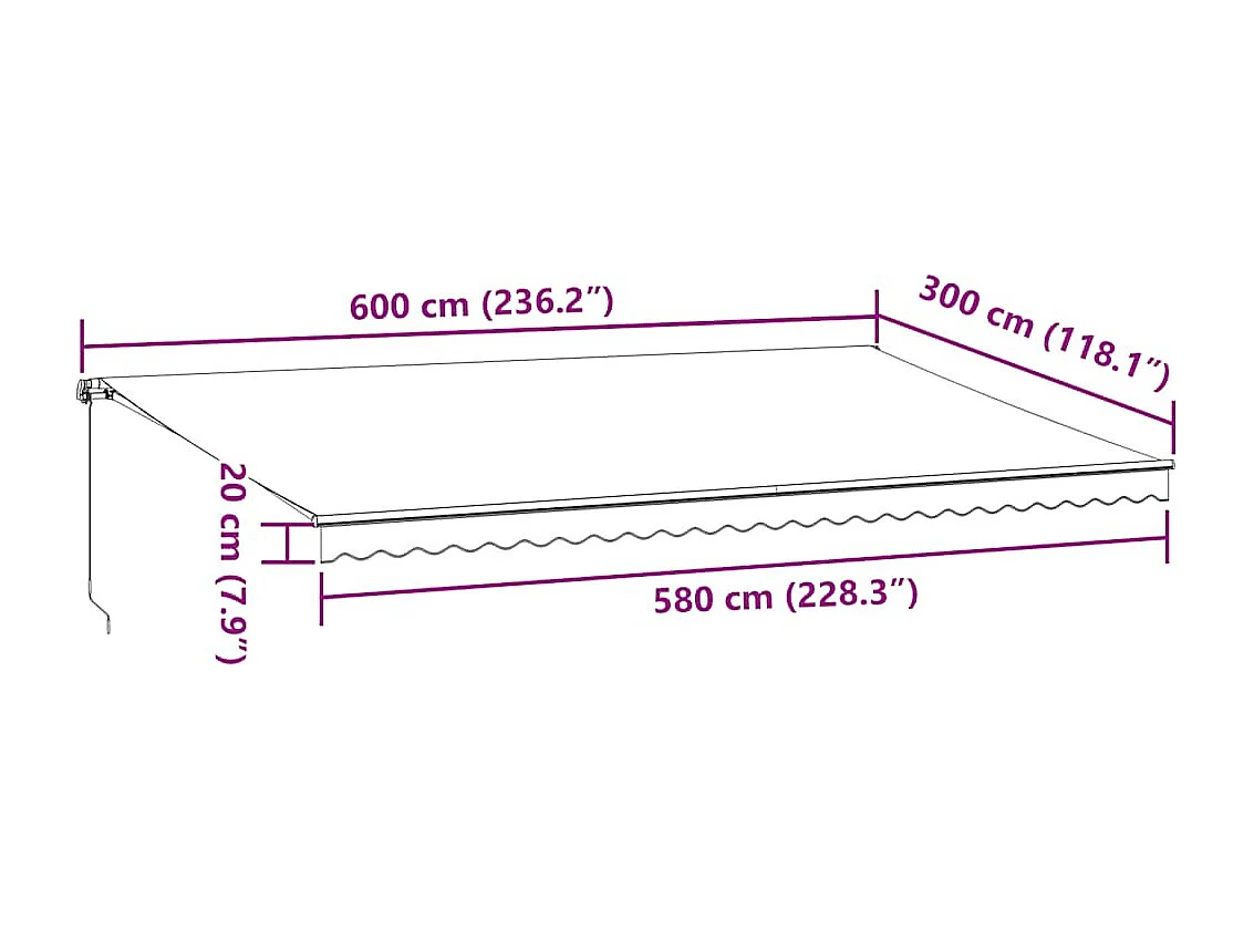 Toldo retráctil manual antracita y blanco 600x300 cm