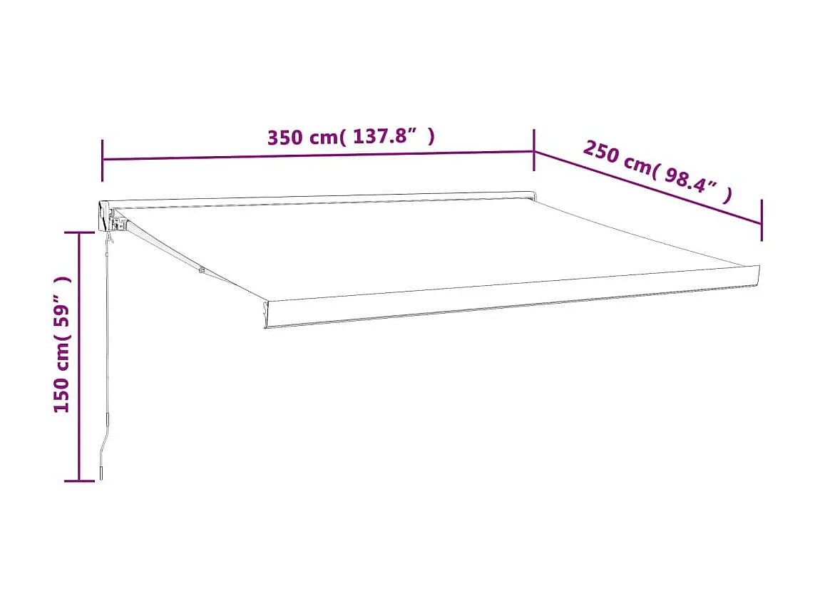 Auvent rétractable jaune et blanc 3,5x2,5 m tissu et aluminium