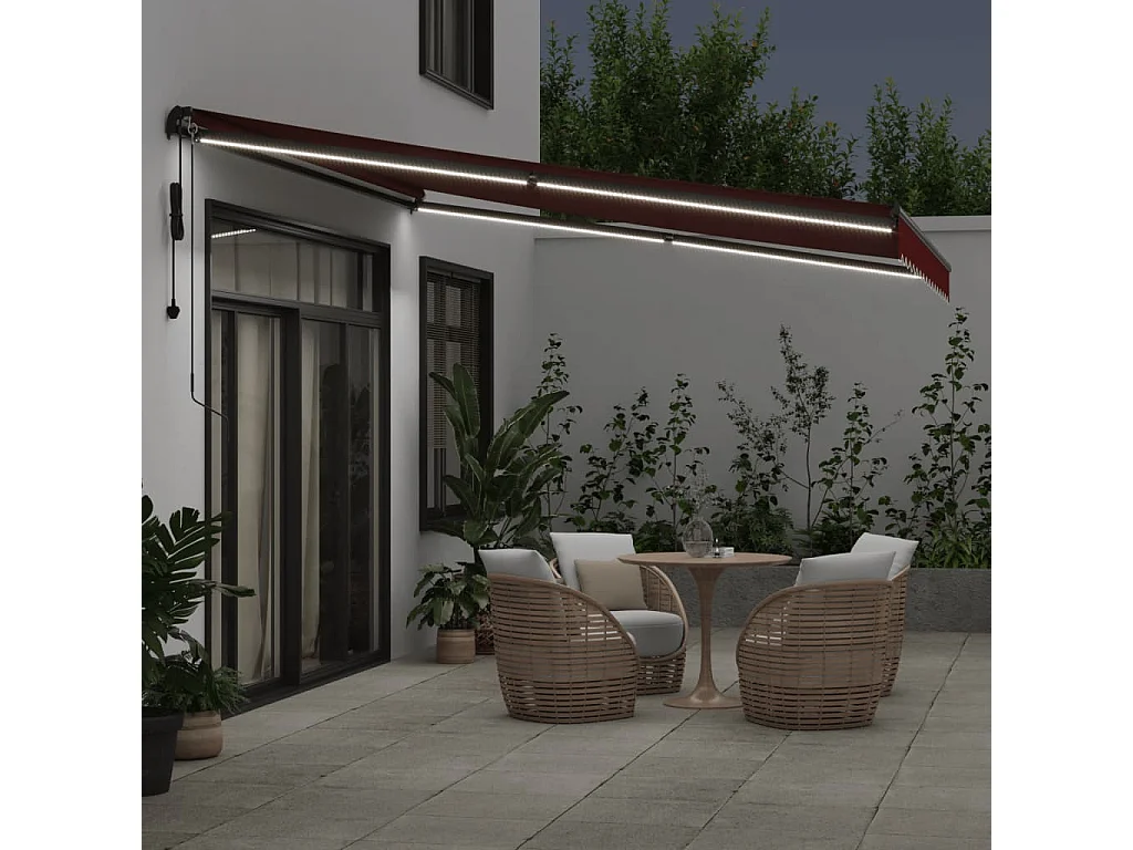 Toldo retrátil automático com LED bordô 400x350 cm