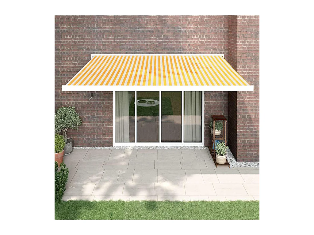 Auvent rétractable jaune et blanc 4,5x3 m tissu et aluminium