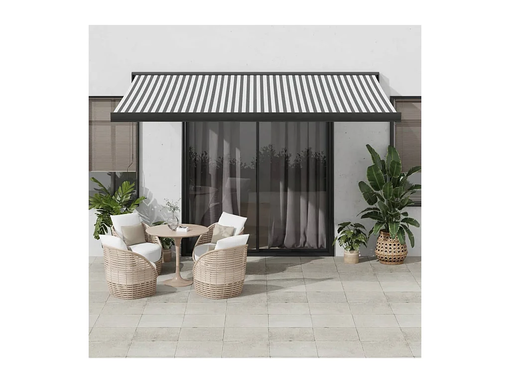 Auvent rétractable anthracite et blanc 4x3 m tissu et aluminium