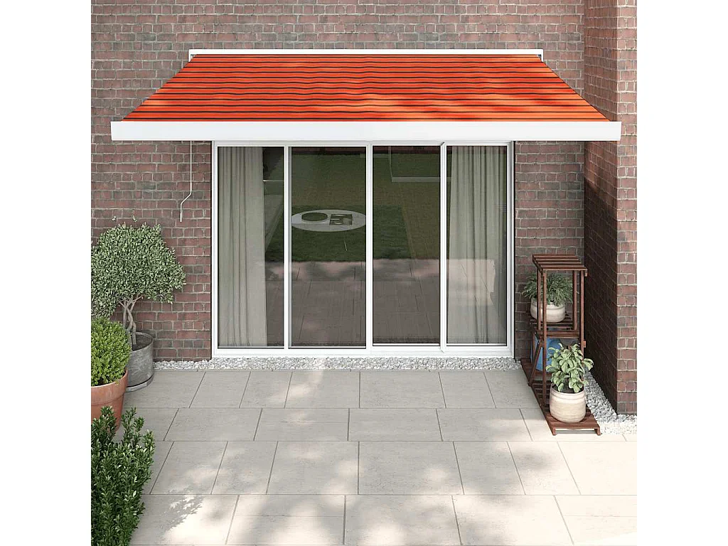 Auvent rétractable orange et marron 3,5x2,5m tissu et aluminium