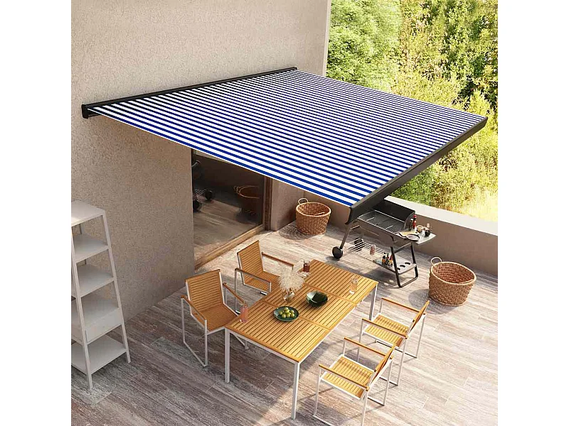 Gemotoriseerde cassettegordijn 350x250 cm Blauw en wit