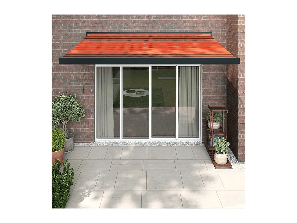 Auvent rétractable orange et marron 3,5x2,5m tissu et aluminium
