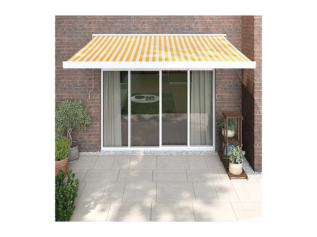 Auvent rétractable jaune et blanc 3x2,5 m tissu et aluminium